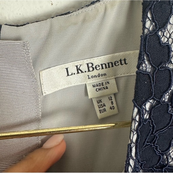 L.K. Bennett Navy London Wardour Lace Overlay Dress Size 8 - Picture 4 of 7